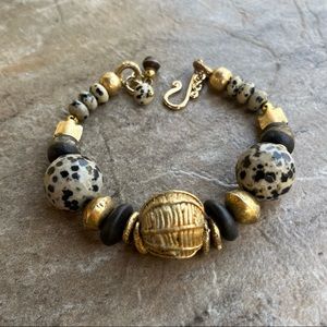 Tribal Boho Bracelet Dalmatian Jasper African Trade Brass Ghanaian Ethnic Glass